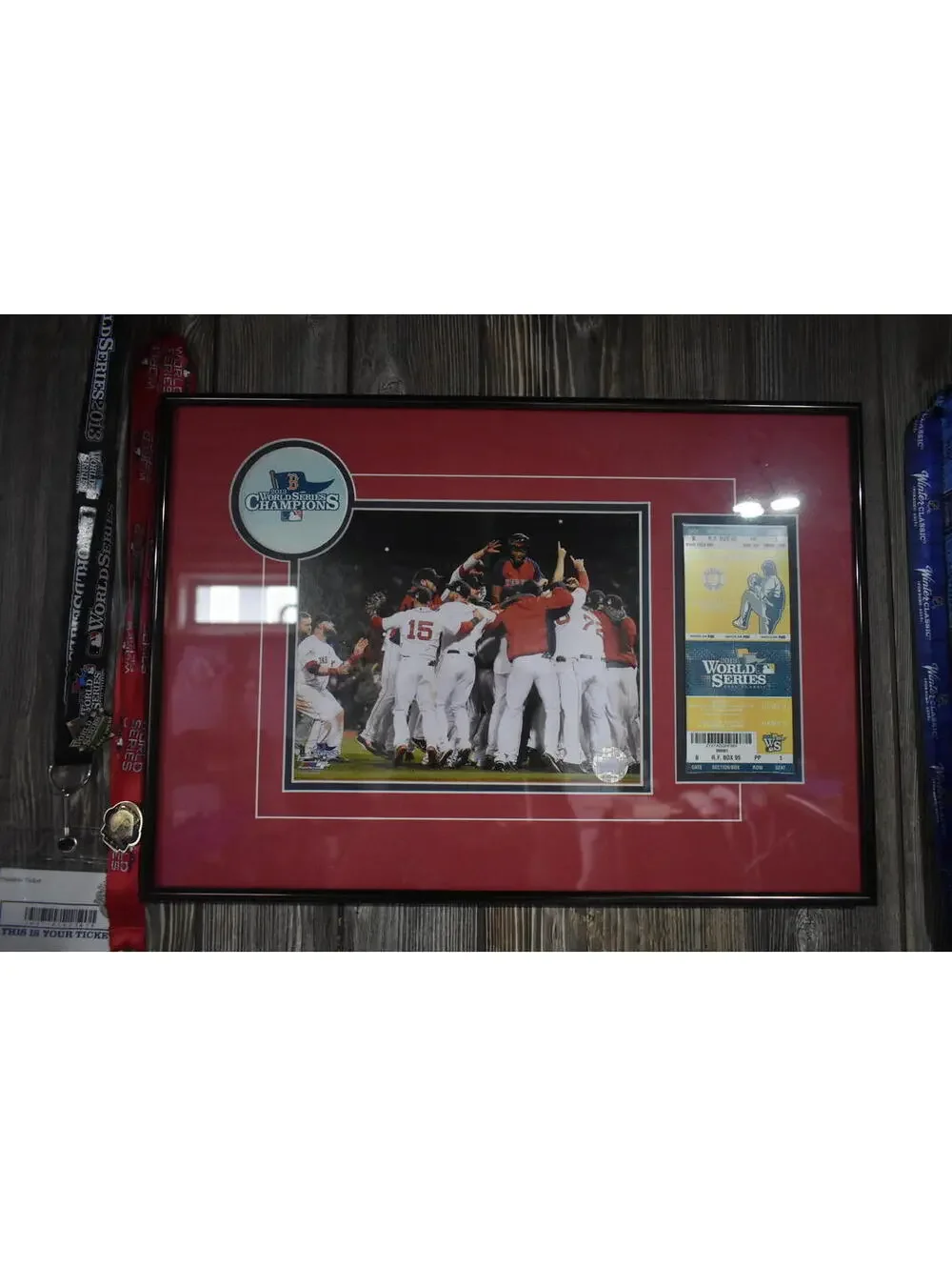 Boston Red Sox 2013 World Series Framed Photo Ticket Display & Lanyard Lot